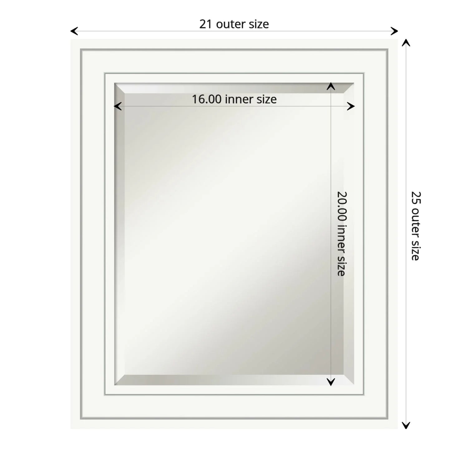 Amanti Art Beveled Wood Bathroom Wall Mirror - Craftsman White Frame Outer Size: 21 x 25 in