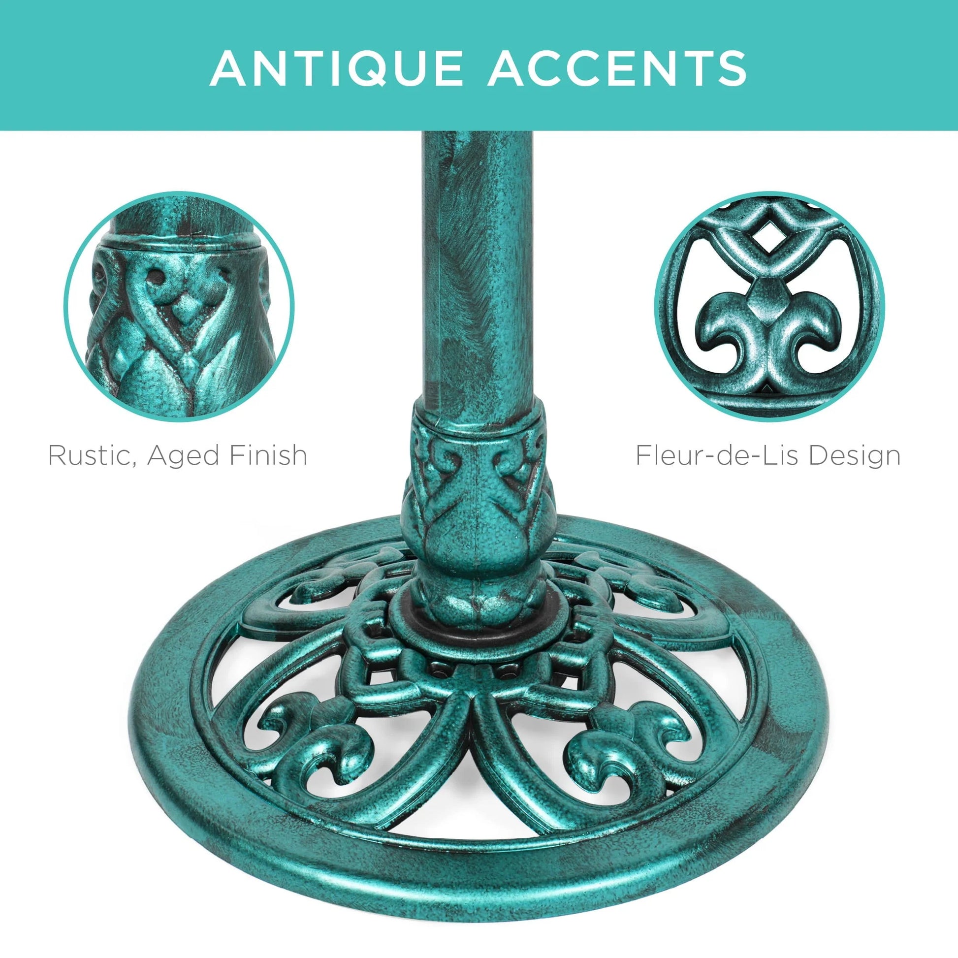 Best Choice Products Outdoor Rustic Pedestal Bird Bath Accent for Garden, Yard w/ Fleur-de-Lis Accents Green