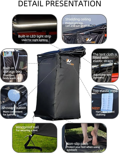 Naturnest Portable Car Camping Shower Tent Featuring a Roof and Floor Mat, Car Tents for Camping SUV, Overlanding Car Bathroom Tent Providing Privacy for Camping, Portable Shower Tent for Camping