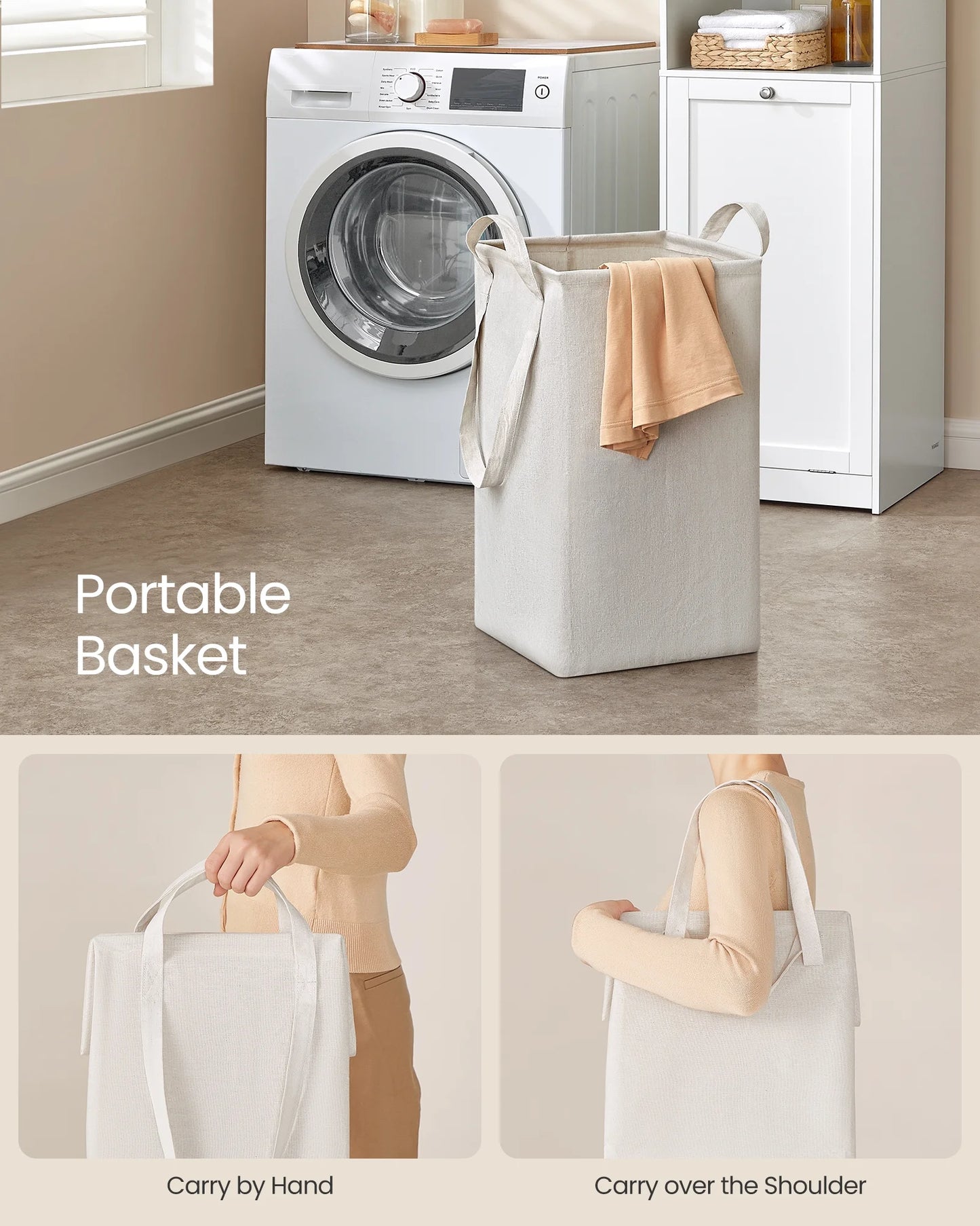 Multi-Functional Tall Bathroom Cabinet with Removable Laundry Basket and Adjustable Shelves - Organize Your Bathroom Efficiently