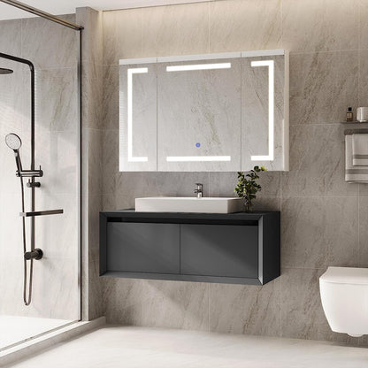 Lighted Medicine Cabinet with Mirror&LED Light for Bathroom,Wall Mounted Bathroom Mirror Cabinet with Storage and 2 Outlet and 3 Doors for Home, White, 39.4" x 23.6"