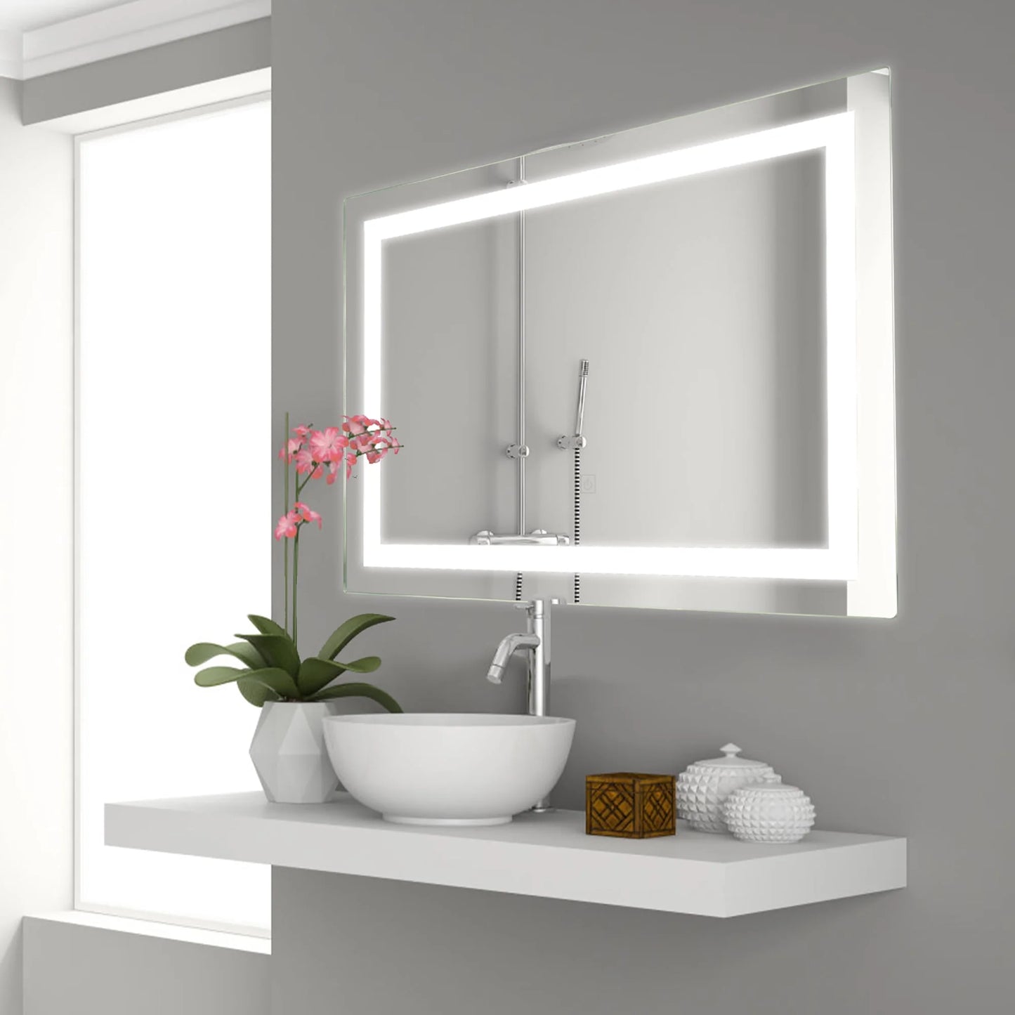 Costway Bathroom LED Mirror Wall-mounted 3-Color Dimmable Touch Button Rectangle