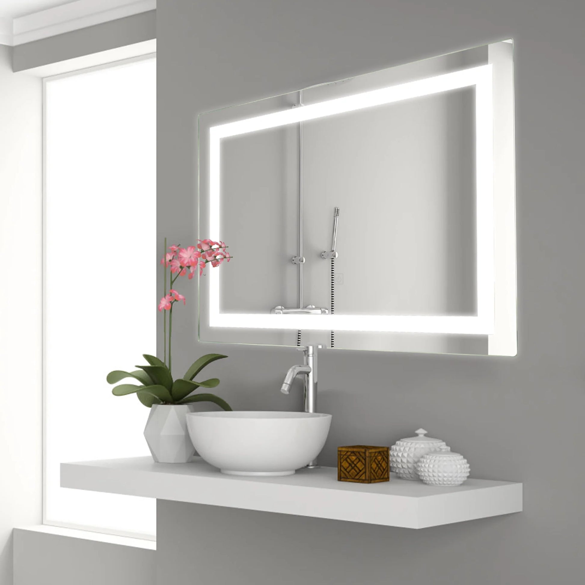 Costway Bathroom LED Mirror Wall-mounted 3-Color Dimmable Touch Button Rectangle