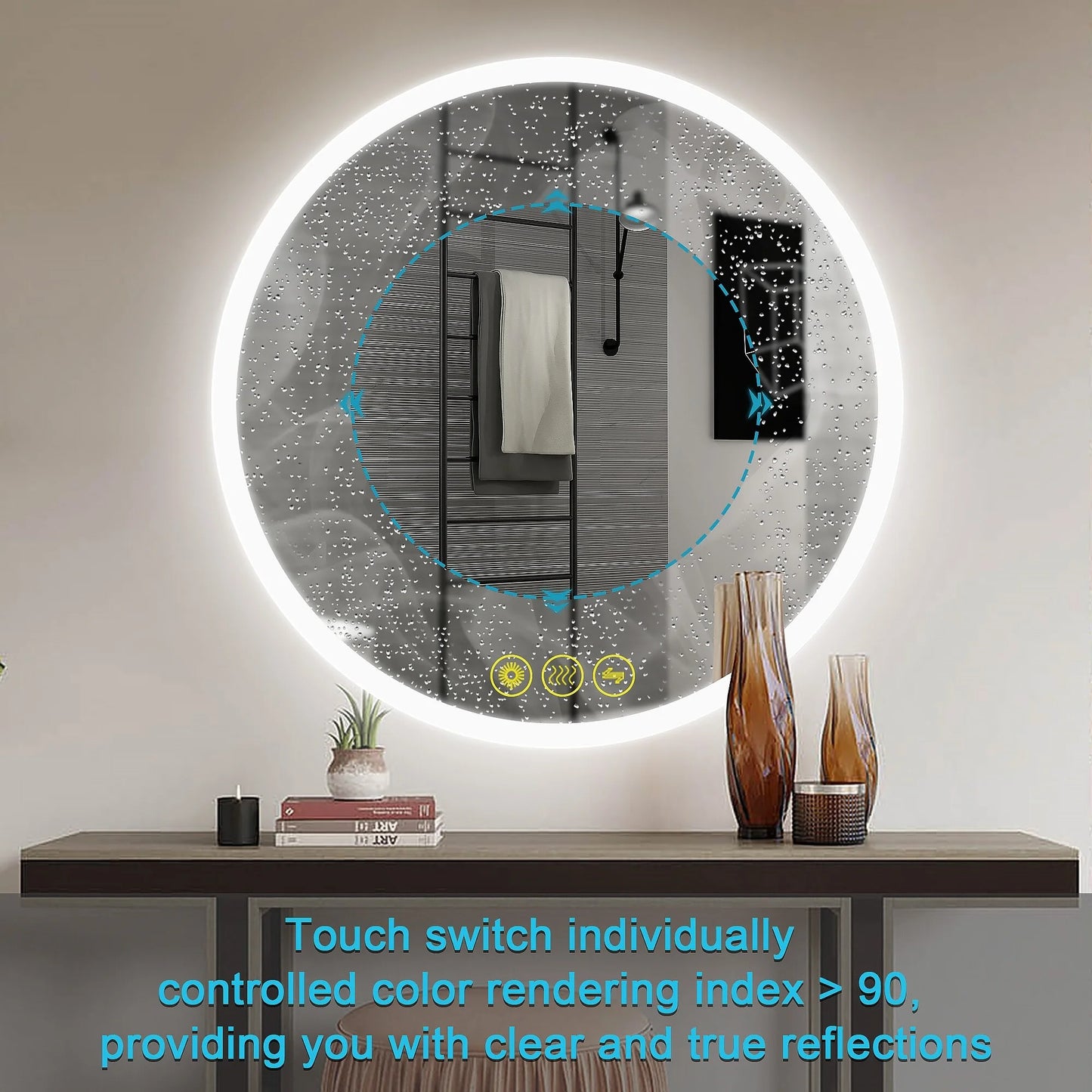 Brio Lighting SmartReflect Modern 32" Round LED Dimmable Anti-Fog Frameless Bathroom Vanity Mirror - Clear