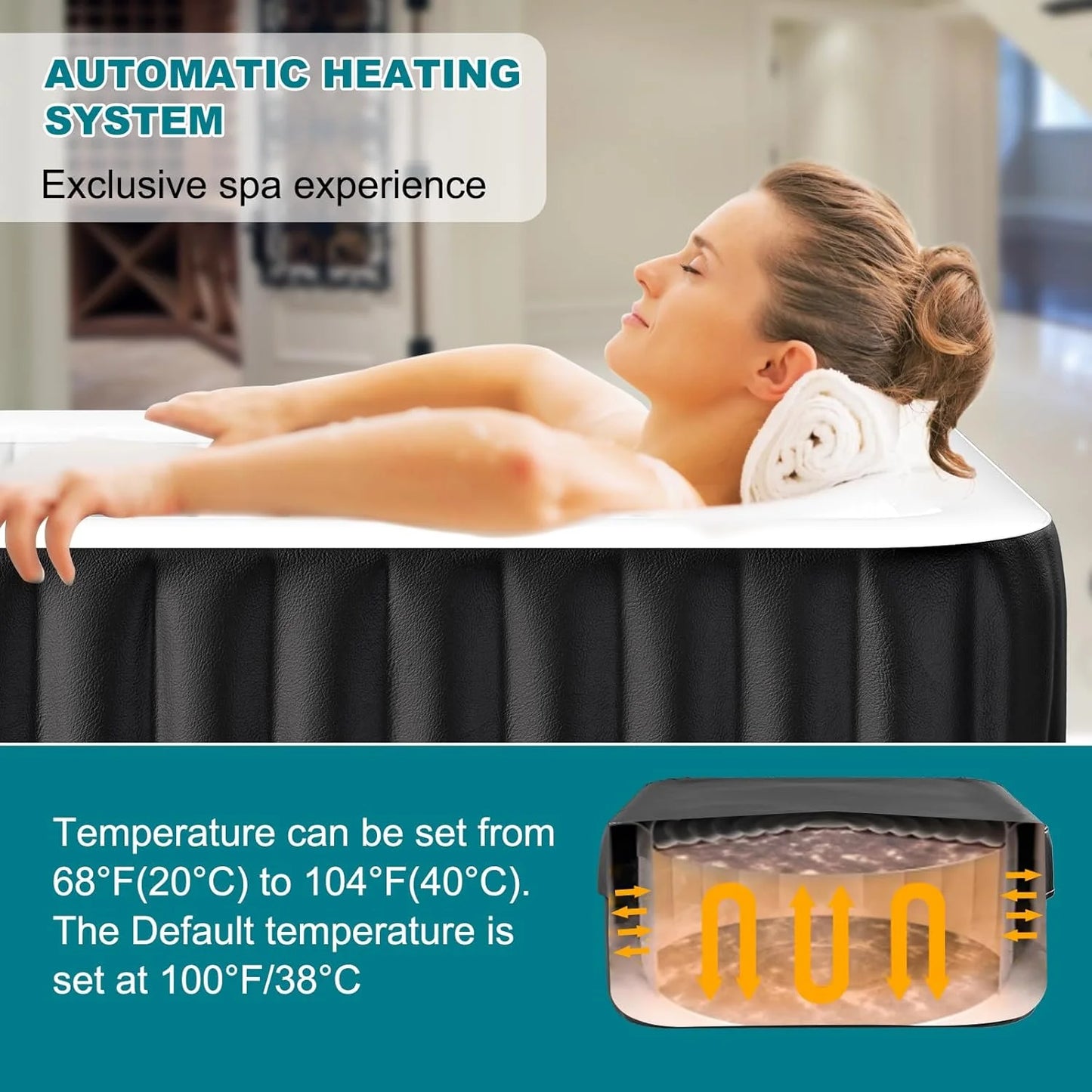 73" X 73" X 25" Inflatable Hot Tub for 4-6 Person Square, 240 Gallon Large Portable Hottub Spa with 130 Bubble Air Jets, Blow Up Spa Bathtub with LED Control Panel, 2 Filter, Temperature up to 104��F