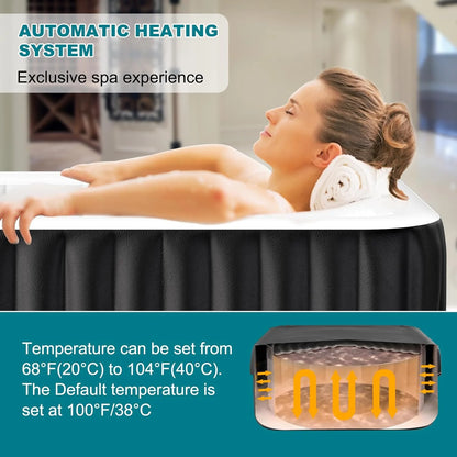 73" X 73" X 25" Inflatable Hot Tub for 4-6 Person Square, 240 Gallon Large Portable Hottub Spa with 130 Bubble Air Jets, Blow Up Spa Bathtub with LED Control Panel, 2 Filter, Temperature up to 104��F
