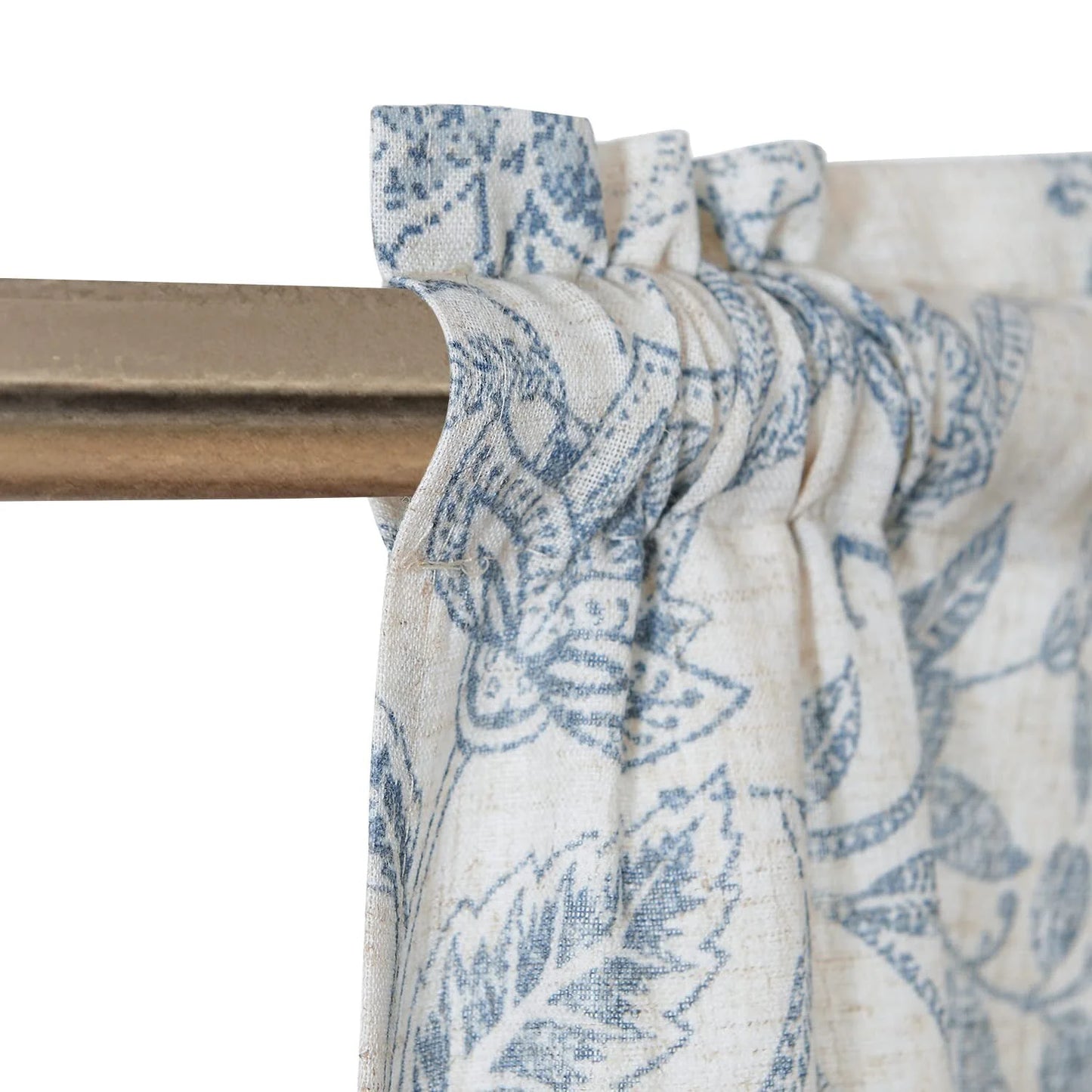 Curtainking Tie Up Valance Curtain 18 inch Blue on Beige Farmhouse Floral Printed Valance for Kitchen Bathroom Light Filtering Small Curtain Rod Pocket 1 Panel
