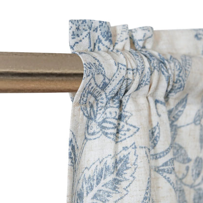 Curtainking Tie Up Valance Curtain 18 inch Blue on Beige Farmhouse Floral Printed Valance for Kitchen Bathroom Light Filtering Small Curtain Rod Pocket 1 Panel