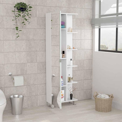 DUOSONG Urano Mirror Linen Cabinet, Four Interior Shelves, Five External Shelves -White White Particle Board Bath & Faucets Bathroom Storage
