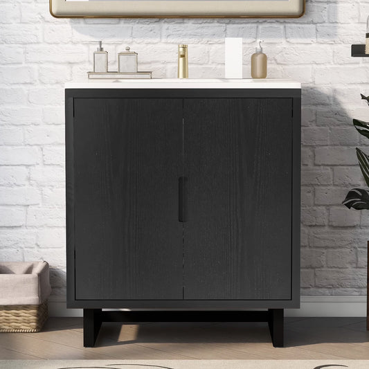 Harper & Bright Designs 30" Bathroom Vanity Set with Sink Combo Cabinet, Bathroom Vanity Storage Cabinet, Solid Wood Frame