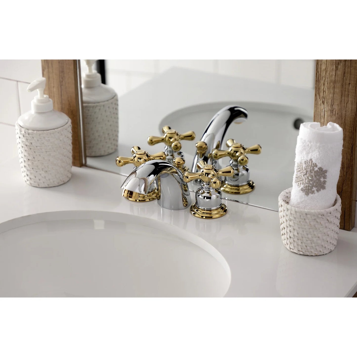 Kingston Brass KB944AX Victorian Mini-Widespread Bathroom Faucet, Polished Chrome/Polished Brass