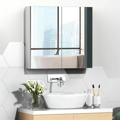 Topcobe Bathroom Mirrored Cabinet, 24"x22" Steel Frame Medicine Cabinet, Wall-Mounted Storage Organizer with Double Doors, Modern Furniture for Bathroom, White