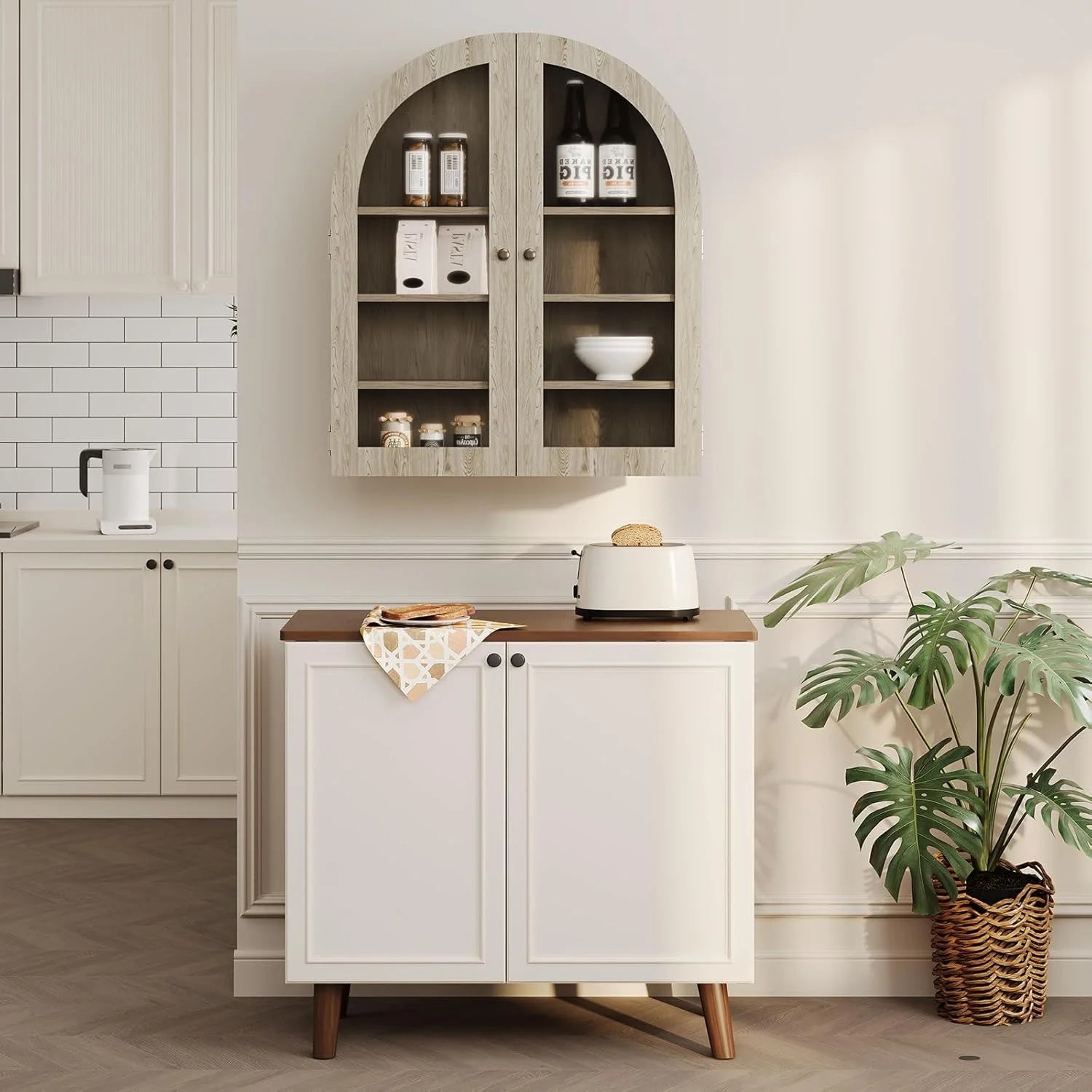 Arched Wall Mounted Bathroom Cabinet, Bathroom Wall Mounted Cabinet Over Toilet Storage Organizer Modern 4-Tier Wall Hanging Storage Organizer Medicine Cabinet Hanging Cabinet 24"w x 28''h x 9''d