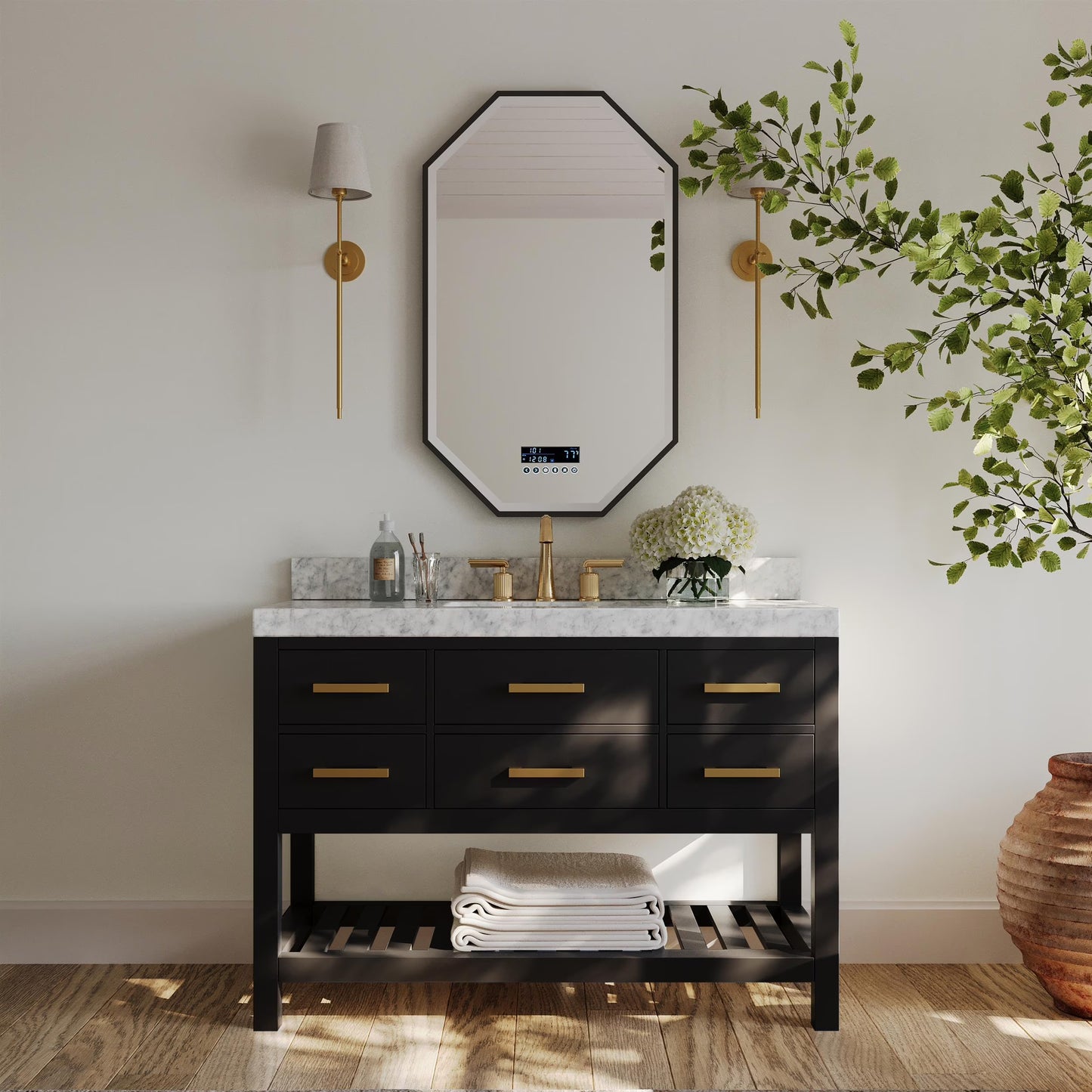 Ancerre Designs Elizabeth 48" Wood Bathroom Vanity Set in Black Onyx