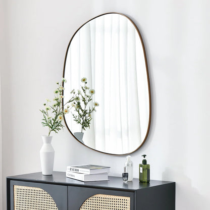 Asymmetrical Mirror for Wall Decor 23"*30", Modern Brass Framed Wall Mirror for Living Room Bathroom Bedroom Entryway BKS-STOU-0064G