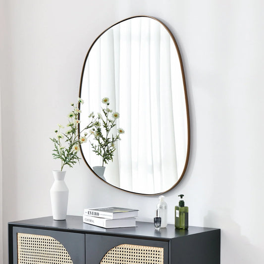 Asymmetrical Mirror for Wall Decor 23"*30", Modern Brass Framed Wall Mirror for Living Room Bathroom Bedroom Entryway BKS-STOU-0064G