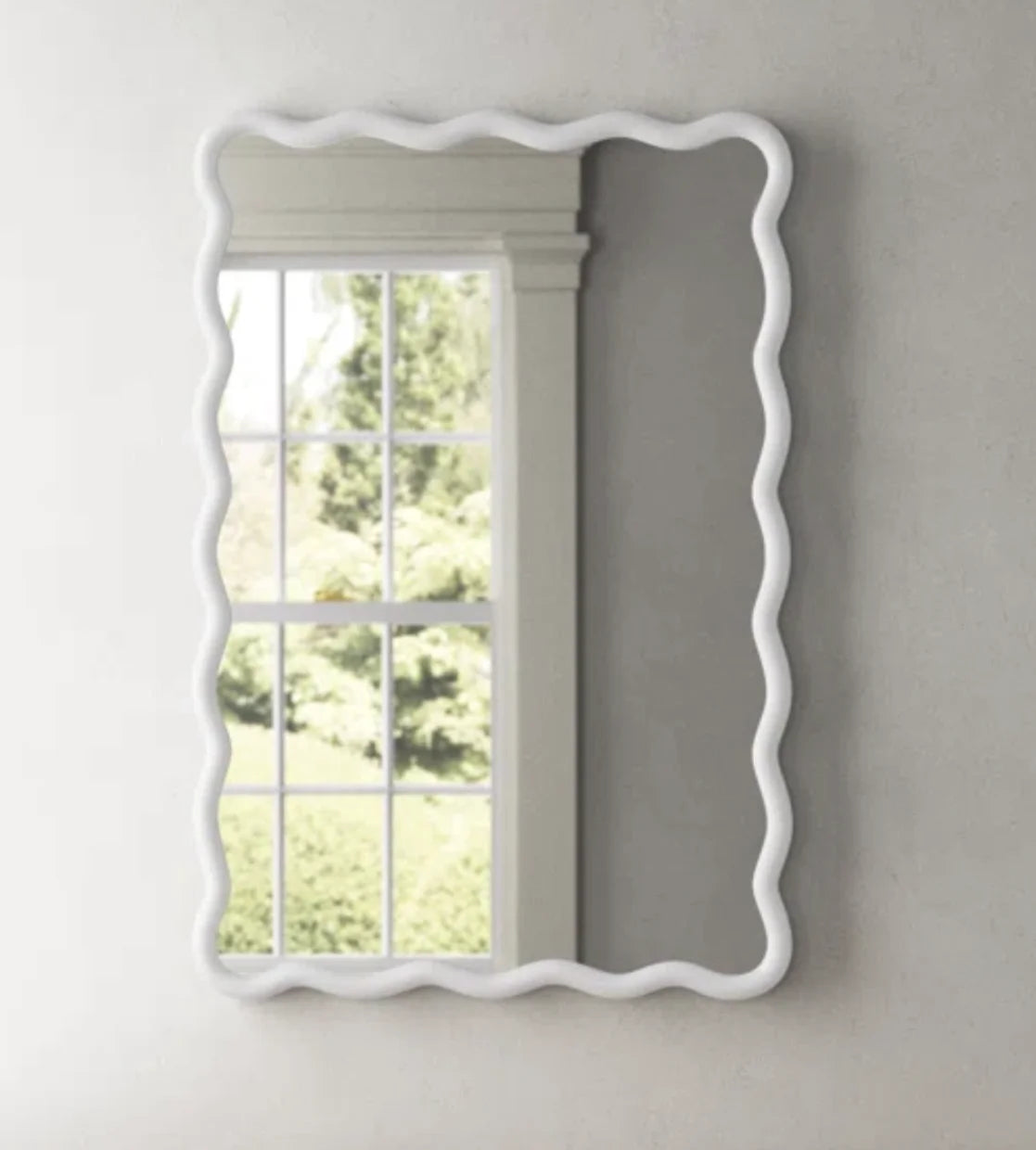 Solid Wood Wavy Frame Modern Mirror - 40x28 Inches Durable Farmhouse Wall Decor for Bathroom, Living Room & Entryway with Easy Install