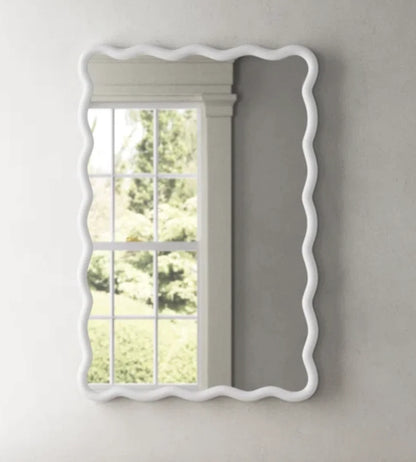 Solid Wood Wavy Frame Modern Mirror - 40x28 Inches Durable Farmhouse Wall Decor for Bathroom, Living Room & Entryway with Easy Install