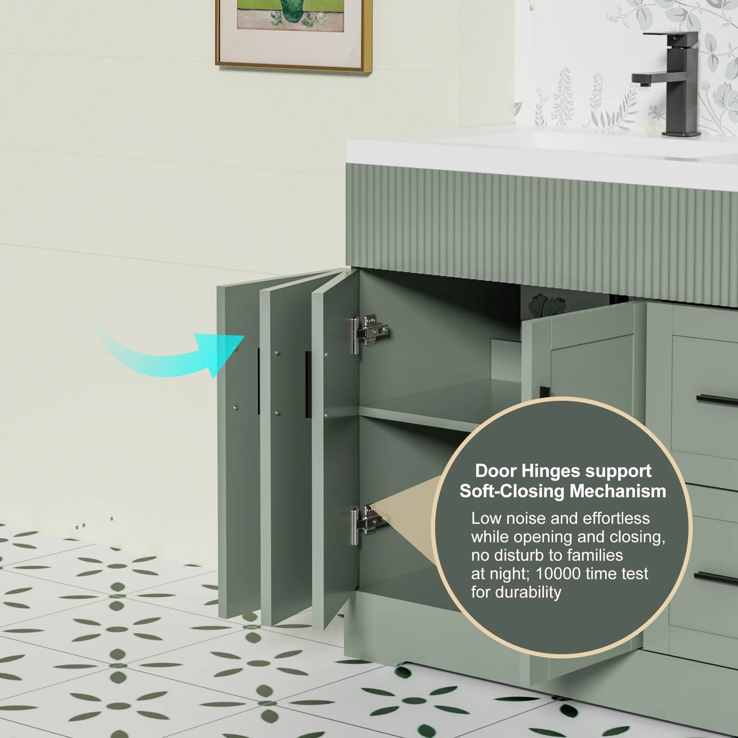 72" Freestanding Double Sink Bathroom Vanity Set With Resin Top, Hand-Painted, EPA Certificate