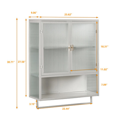 Bathroom Wall Cabinet, Over The Toilet Storage Cabinet with Open Shelf & Towel Rack, Bathroom Cabinet Wall Mount in Metal, Medicine Cabinets for Bathroom, Living Room, Laundry Room, White