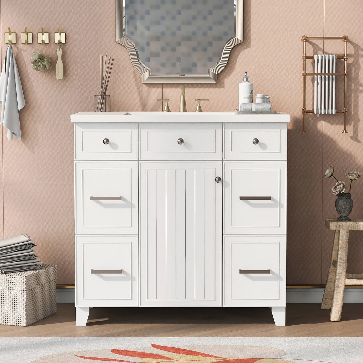Harper & Bright Designs Bathroom Vanity Cabinet with Sink Combo Set 36", Contemporary Bathroom Shaker Cabinets and Vanities with Soft Closing Door and Drawer, White