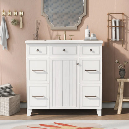 Harper & Bright Designs Bathroom Vanity Cabinet with Sink Combo Set 36", Contemporary Bathroom Shaker Cabinets and Vanities with Soft Closing Door and Drawer, White