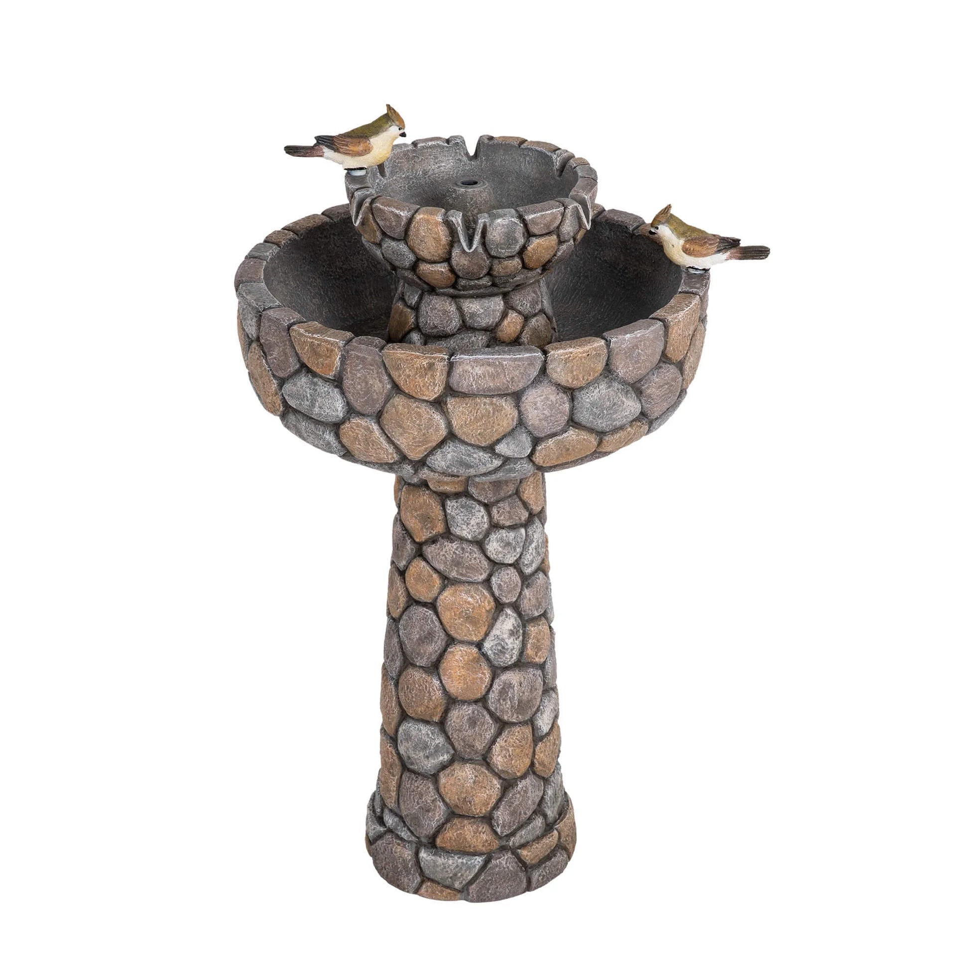 Glitzhome 24.5" Outdoor 2 Tier Stone-Like Water Fountain Bird Bath for Garden Patio Decor