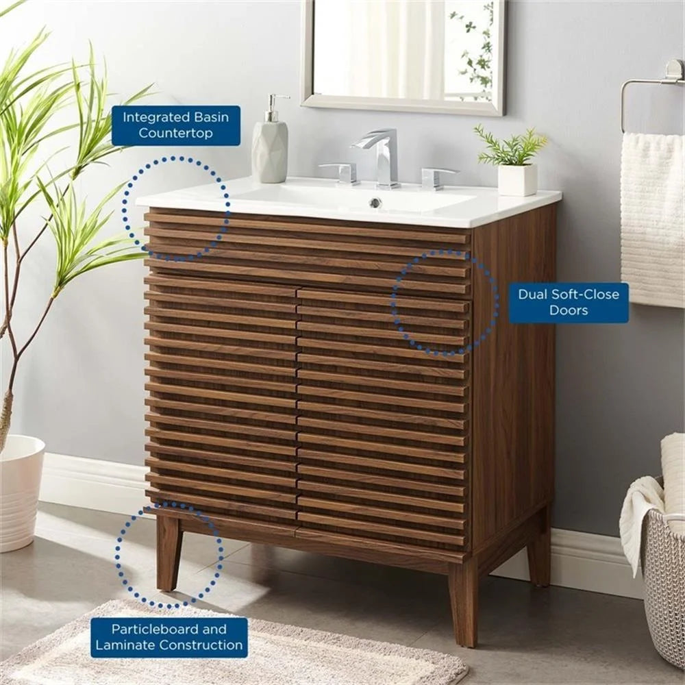 Modway Render 30" Bathroom Vanity Cabinet in Walnut White