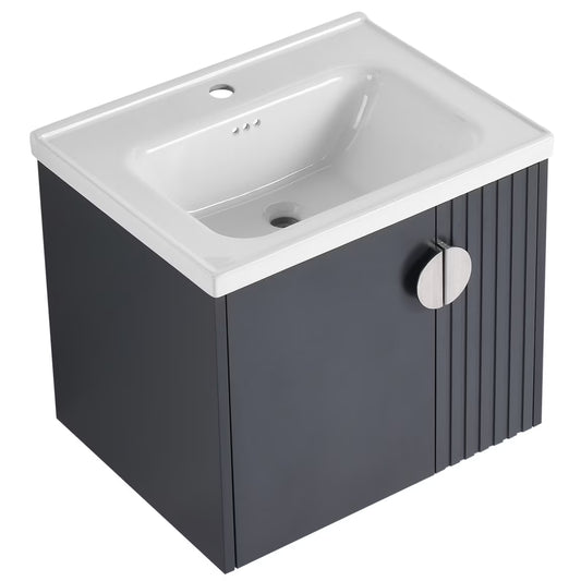 Bathroom Vanity with Dual-door Design, 24 Inch Bathroom Vanity Sink with Soft Close Door and Metal Handles, Bathroom Vanity with Sink for Small Bathroom Apartment, Black