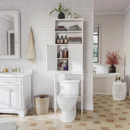 Sobaniilo Over The Toilet Storage Cabinet for Bathroom, Storage Organizer Over Toilet, Space Saver W/Adjustable Shelf & Open Storage Shelf, 75in, White