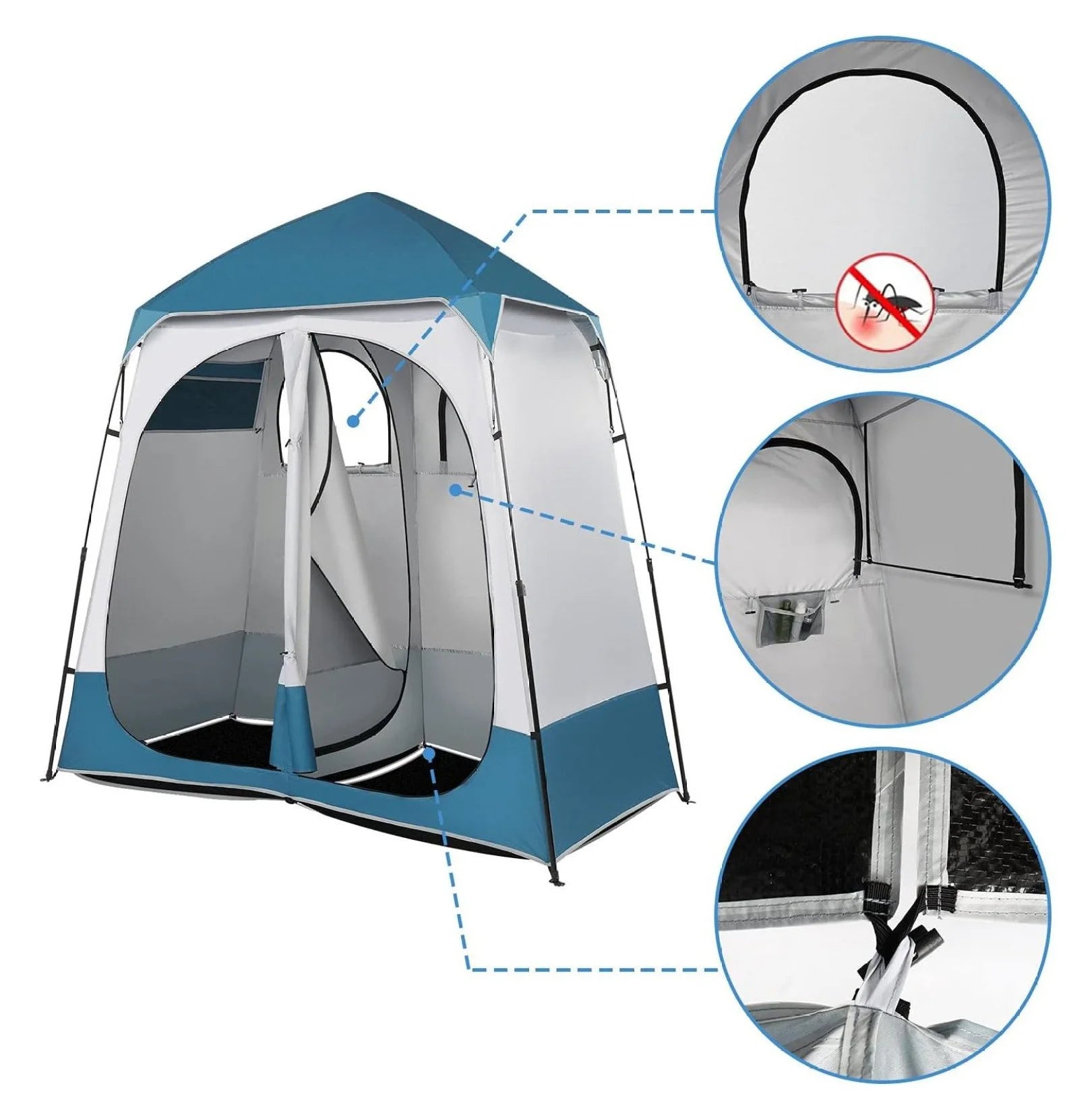 EIGHTNINE Oversize 2 Rooms Shower Tent, 7.5 FT Outdoor Pop up Changing Room, Instant Extra Wide Privacy Shelter for Camping Dressing Toilet Bathroom with Carry Bag, Blue & White