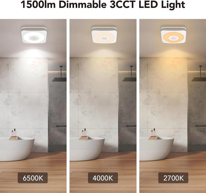 OREiN Bathroom Fan with Bluetooth Speaker, 110/160 CFM 1.0 Sones Bathroom Exhaust Fan with Light, 40W Shower Vent Fan with Light & Remote, 1500lm LED Light 2700K/4000K/6500K & Nightlight, Music Sync