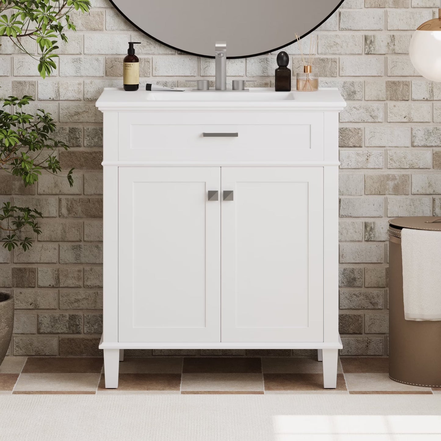 Harper & Bright Designs 30" Bathroom Vanity Combo with Ceramic Sink, Bathroom Vanity Cabinet with Soft Close Doors and Adjustable Shelves, Green