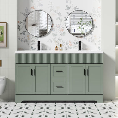Eclife 60" Double Sink Bathroom Vanity with Resin Sink Top and Zinc Alloy Faucet