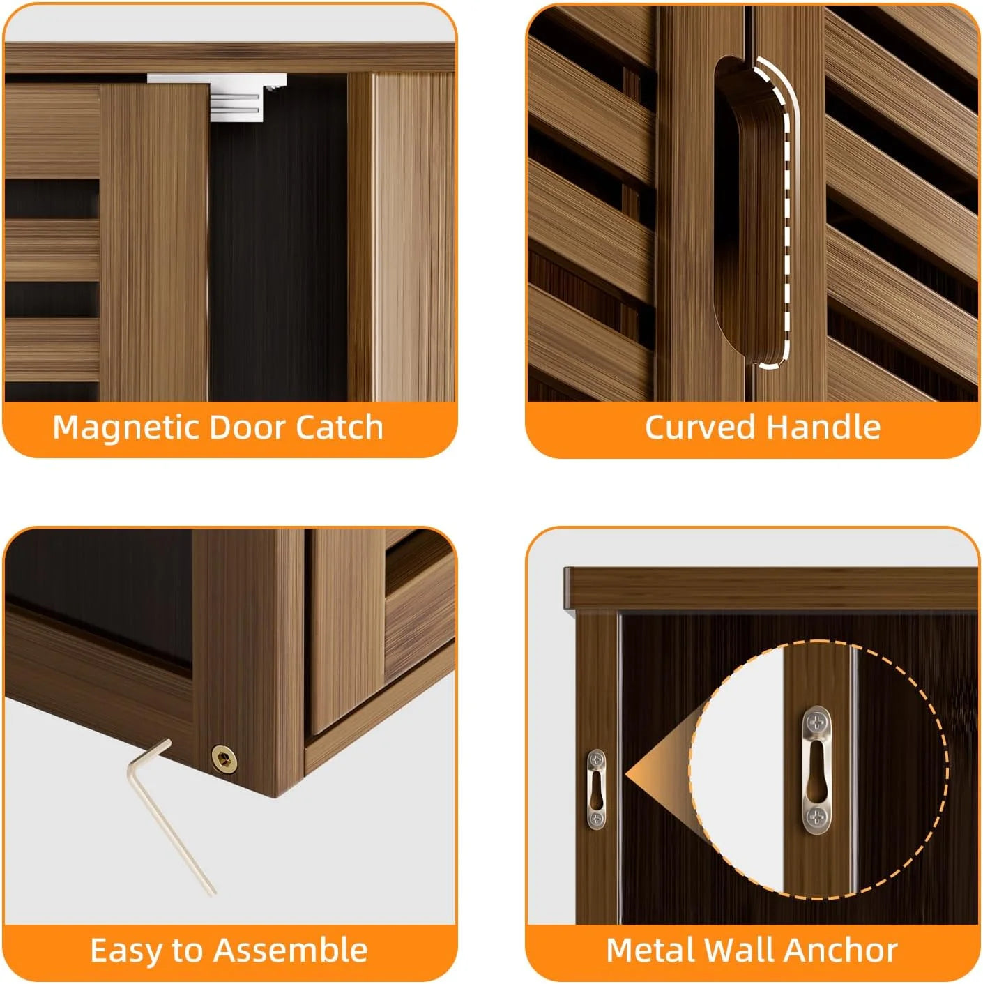 Medicine Cabinet, Bathroom Storage Cabinet Wall Mounted, Over The Toilet Space Saver Organizer with Doors and Bamboo Shelves, Walnut