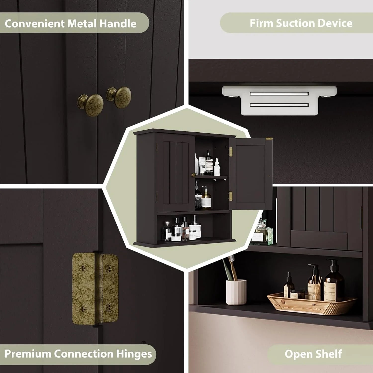Brown Bathroom Cabinet Wall Mounted, Small Bathroom Medicine Cabinet with 2 Door Adjustable Shelves, Bathroom Wall Cabinet Over Toilet for Laundry Room Kitchen