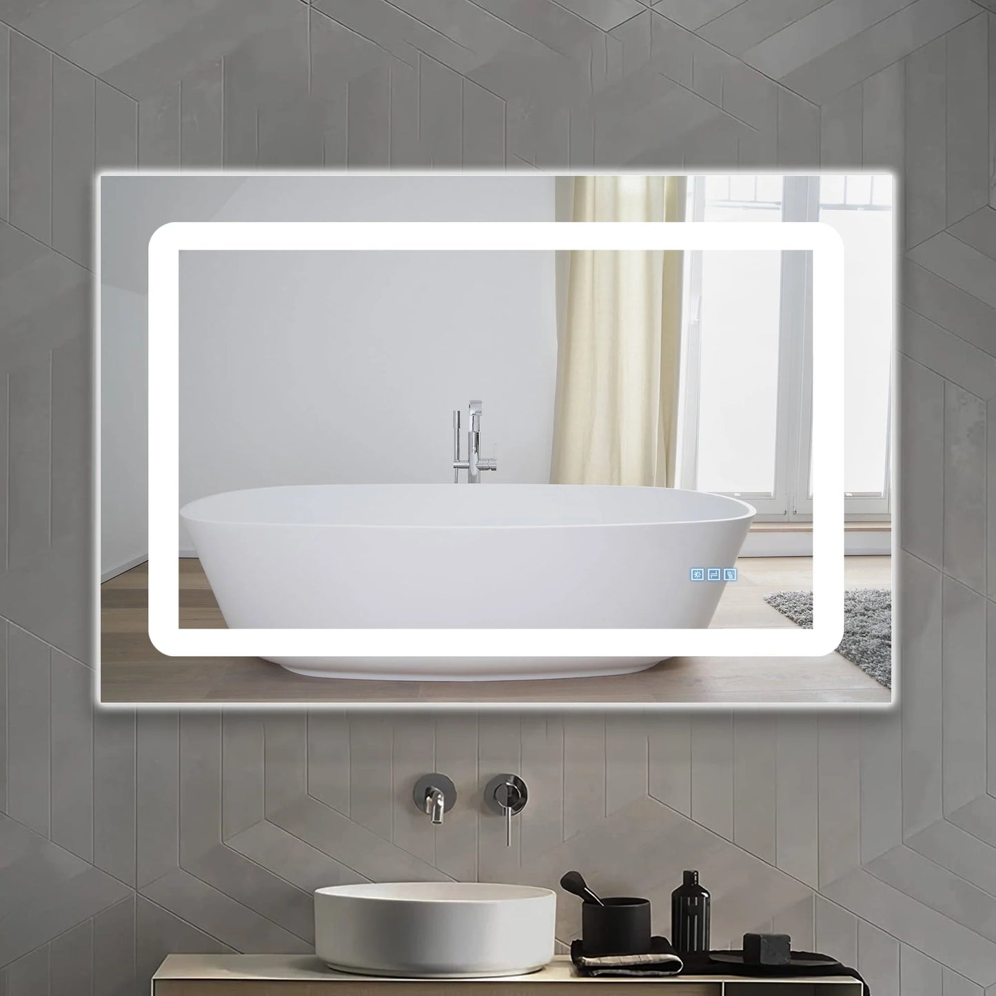 DURASPACE Bathroom Mirrors Wall Mirror Anti fog Mirror 48"x 32" with Waterproof Memory Function Touch Button, Rectangle (Vertical/Horizontal)