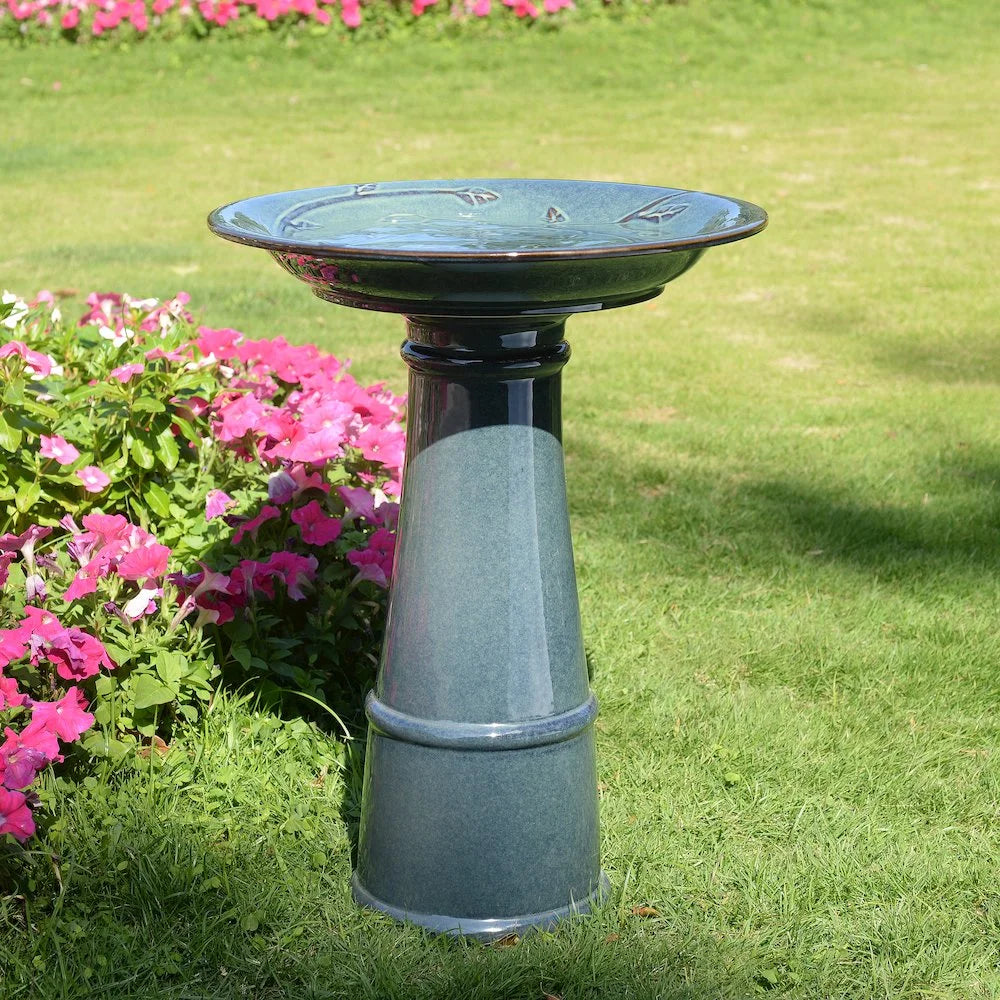 Hi-Line Gift Ltd. Ceramic Birdbath - Ocean Blue Serenity