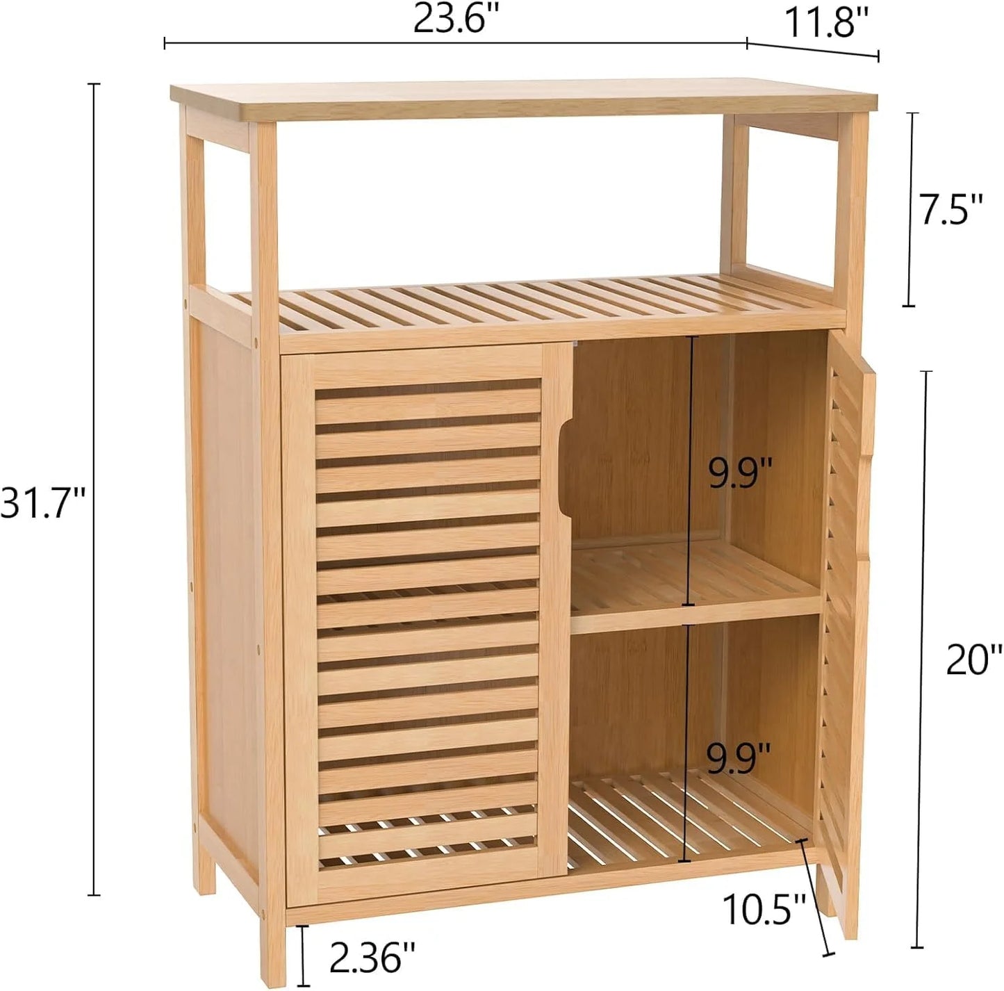 Bamboo Bathroom Storage Cabinet with 2 Doors, Bathroom Floor Freestanding Cabinets Organizer for Living Room, Kitchen, Entryway