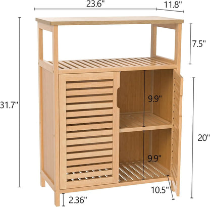 Bamboo Bathroom Storage Cabinet with 2 Doors, Bathroom Floor Freestanding Cabinets Organizer for Living Room, Kitchen, Entryway
