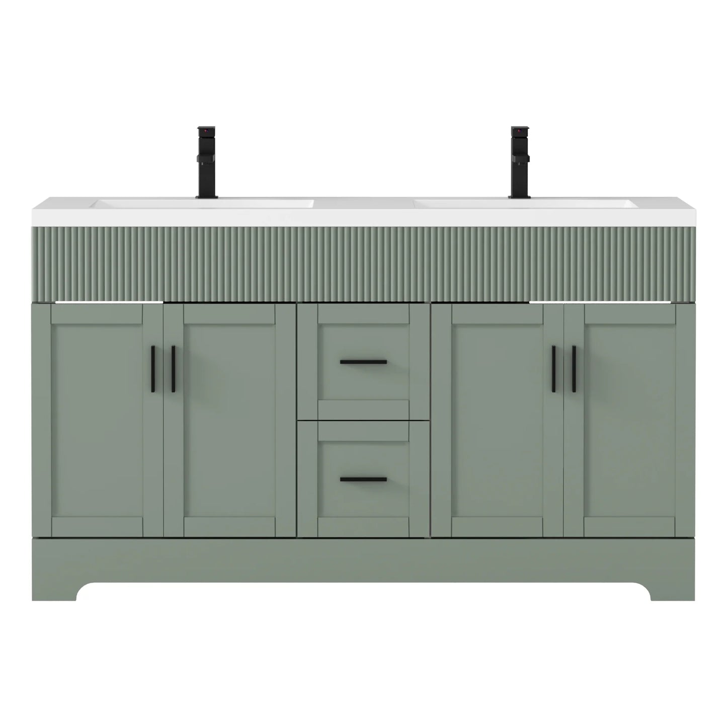 Eclife 60" Double Sink Bathroom Vanity with Resin Sink Top and Zinc Alloy Faucet