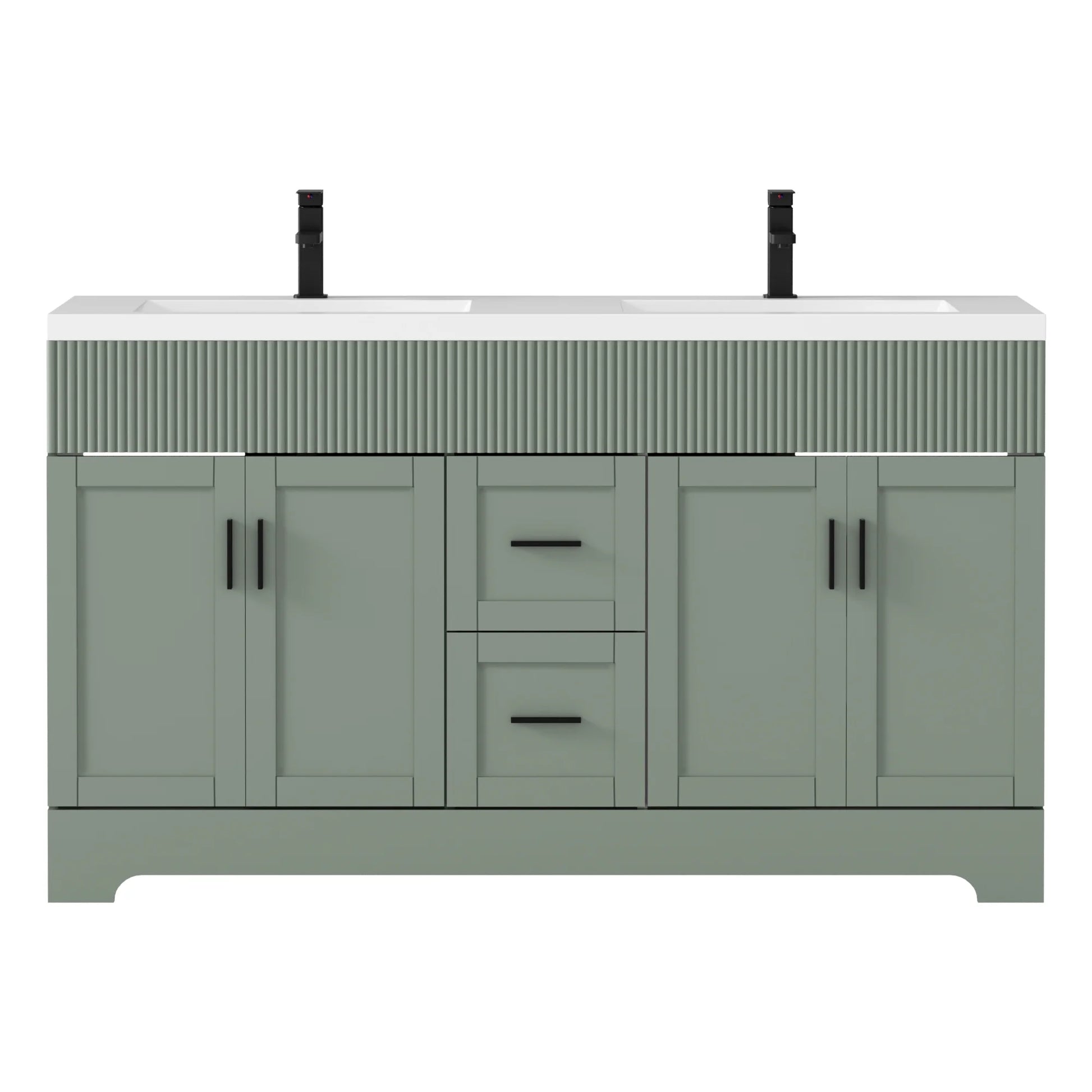 Eclife 60" Double Sink Bathroom Vanity with Resin Sink Top and Zinc Alloy Faucet