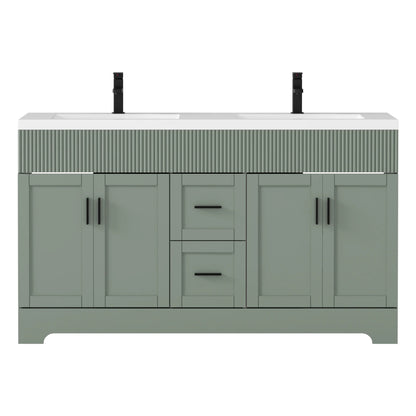 Eclife 60" Double Sink Bathroom Vanity with Resin Sink Top and Zinc Alloy Faucet