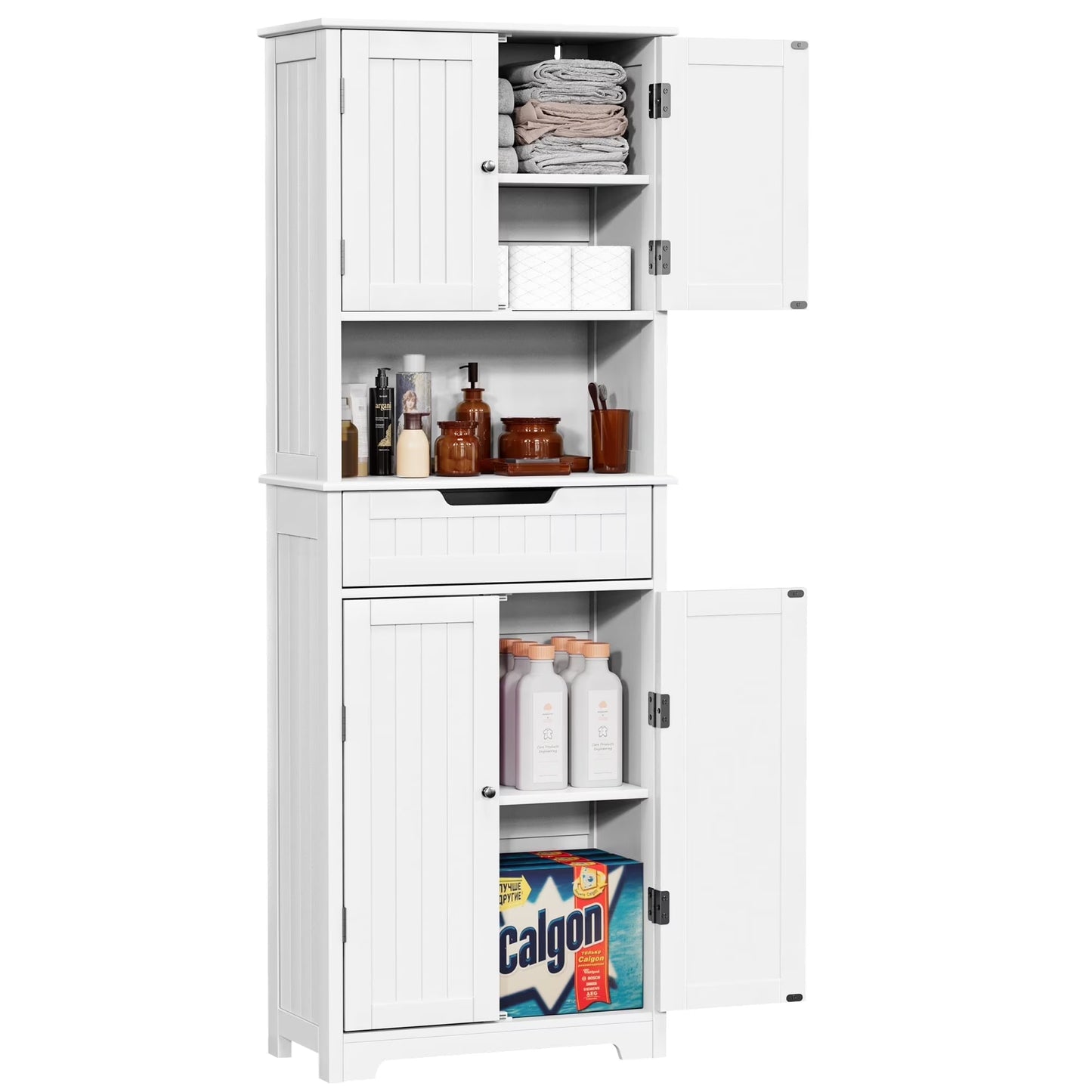VVFLU Bathroom Storage Cabinet Tall, 67" Linen Cabinet Freestanding, Drawer Doors & Shelves, White