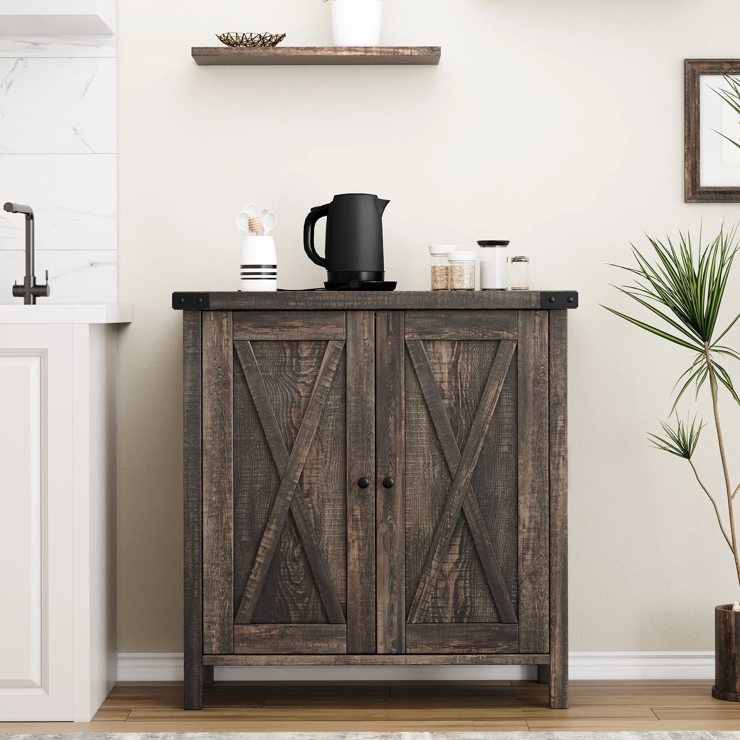 KTENME 2024 New Retro Style Coffee Bar Cabinet, Sideboard with Drawer and Adjustable Shelf, Storage Cabinet for Kitchen, Dining Room, Bathroom, Entryway