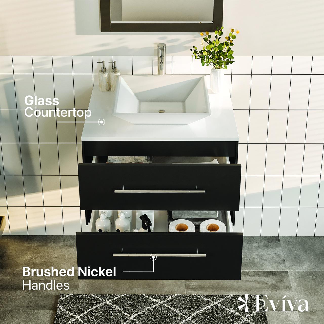 Totti Wave 24" Espresso Modern Bathroom Vanity w/ Super White Man-Made Stone Top & Sink