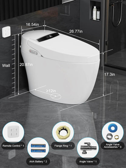 Vipbear Smart Toilet with Heated Seat and Night Light, Tankless Toilets for Bathroom, Modern One Piece Toilet Standard Comfort Height Toilet with Auto Flush, Auto Open Close Lid/Seat,Slow Close, ADA