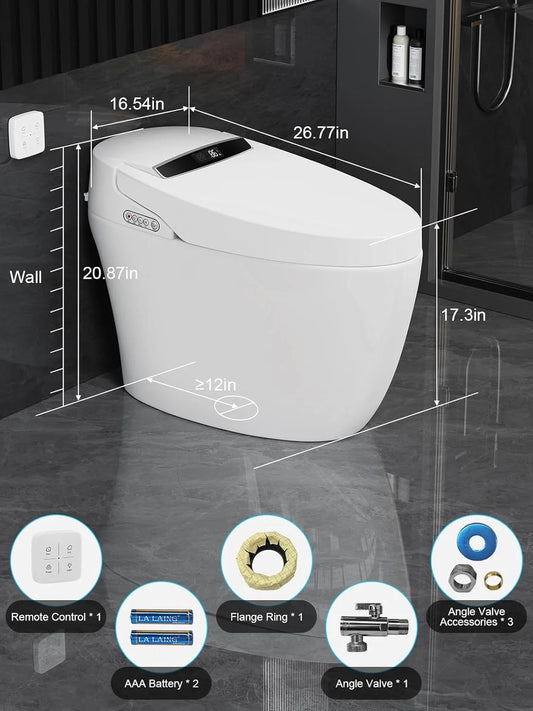Vipbear Smart Toilet with Heated Seat and Night Light, Tankless Toilets for Bathroom, Modern One Piece Toilet Standard Comfort Height Toilet with Auto Flush, Auto Open Close Lid/Seat,Slow Close, ADA