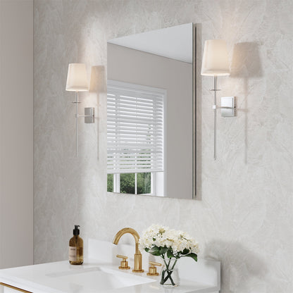 24" x 30" Bi-View Medicine Cabinet with Mirror, Surface Mount or Recessed Mirror Medicine Cabinet for Bathroom, Anodized Chrome Aluminum Frame, Bathroom Mirror Cabinet with Storage Right Open