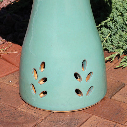 Sunnydaze Classic Freestanding Ceramic Outdoor Bird Bath, UV-Resistant Seafoam Finish